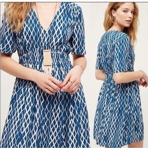 Anthropologie HD in Paris Blue Geometric Diamond Dress Size 8